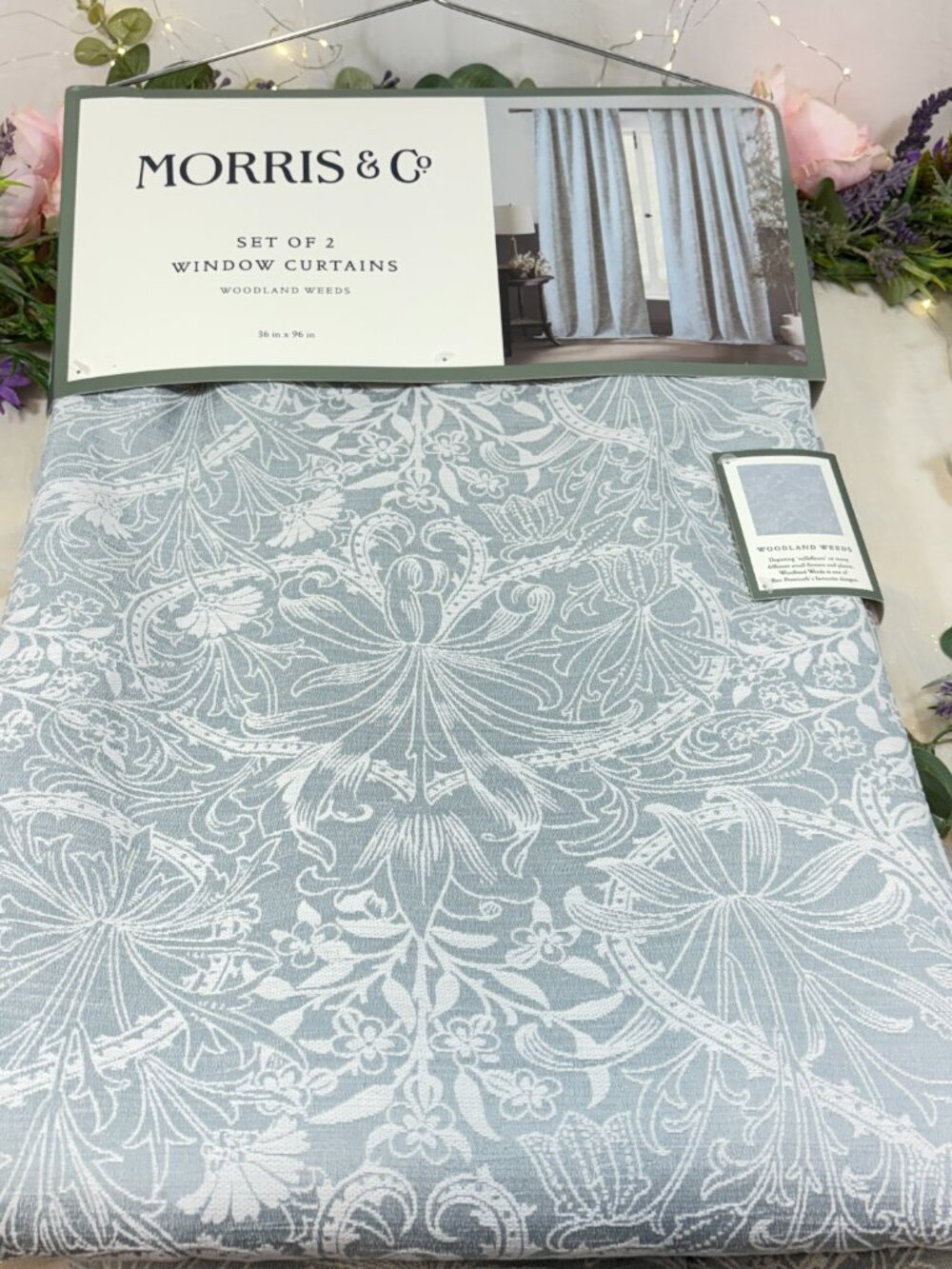 Morris & Co Woodland Weeds Window Curtain Panels Set Of 2 Size 36” x 96” Blue Gy